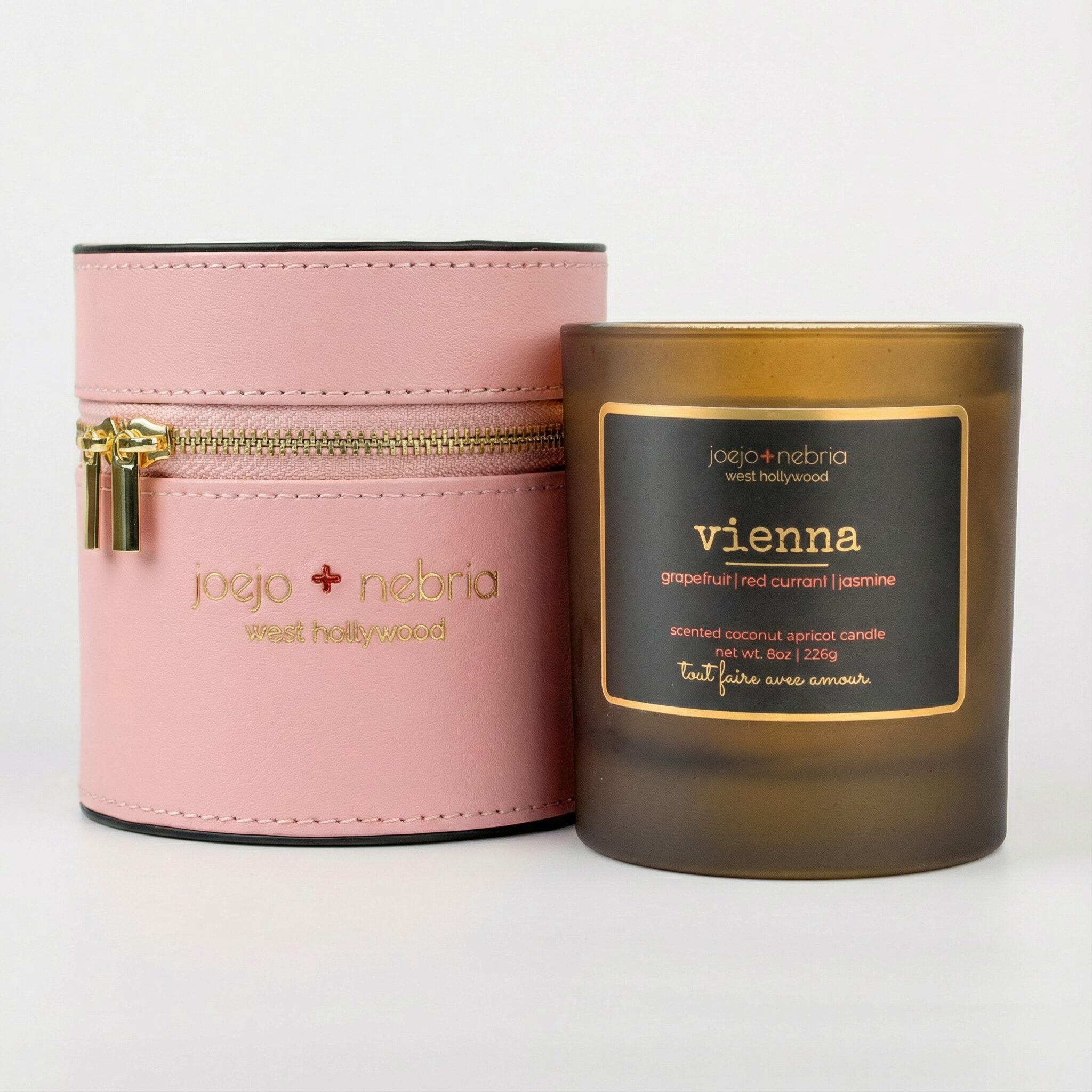 Vienna luxury candle in pink vegan leather Luxe Case