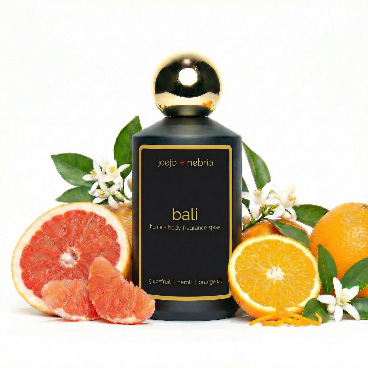 Bali home and body fragrance spray by JoeJo + Nebria with grapefruit, neroli, and orange oil
