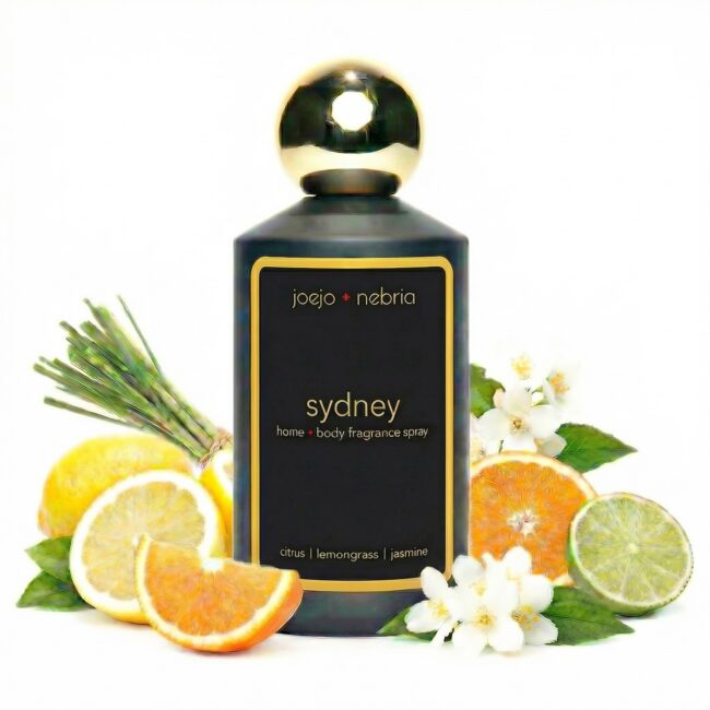 Sydney home and body fragrance spray by JoeJo + Nebria with citrus, lemongrass, and jasmine