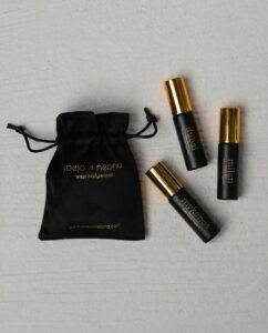 Dubai, Milan and Mykonos mini fragrance sprays with JoeJo + Nebria pouch