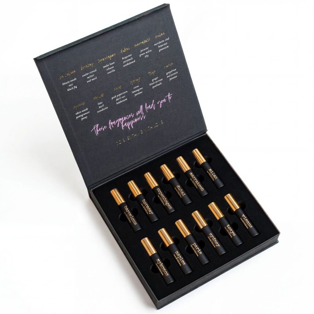 JoeJo+Nebria mini home + body fragrance spray collection featuring 12 travel-inspired scents