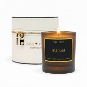 Istanbul scented candle cream container Istanbul scented candle with cream vegan leather container, amber crystal vetiver and oud musk fragrance