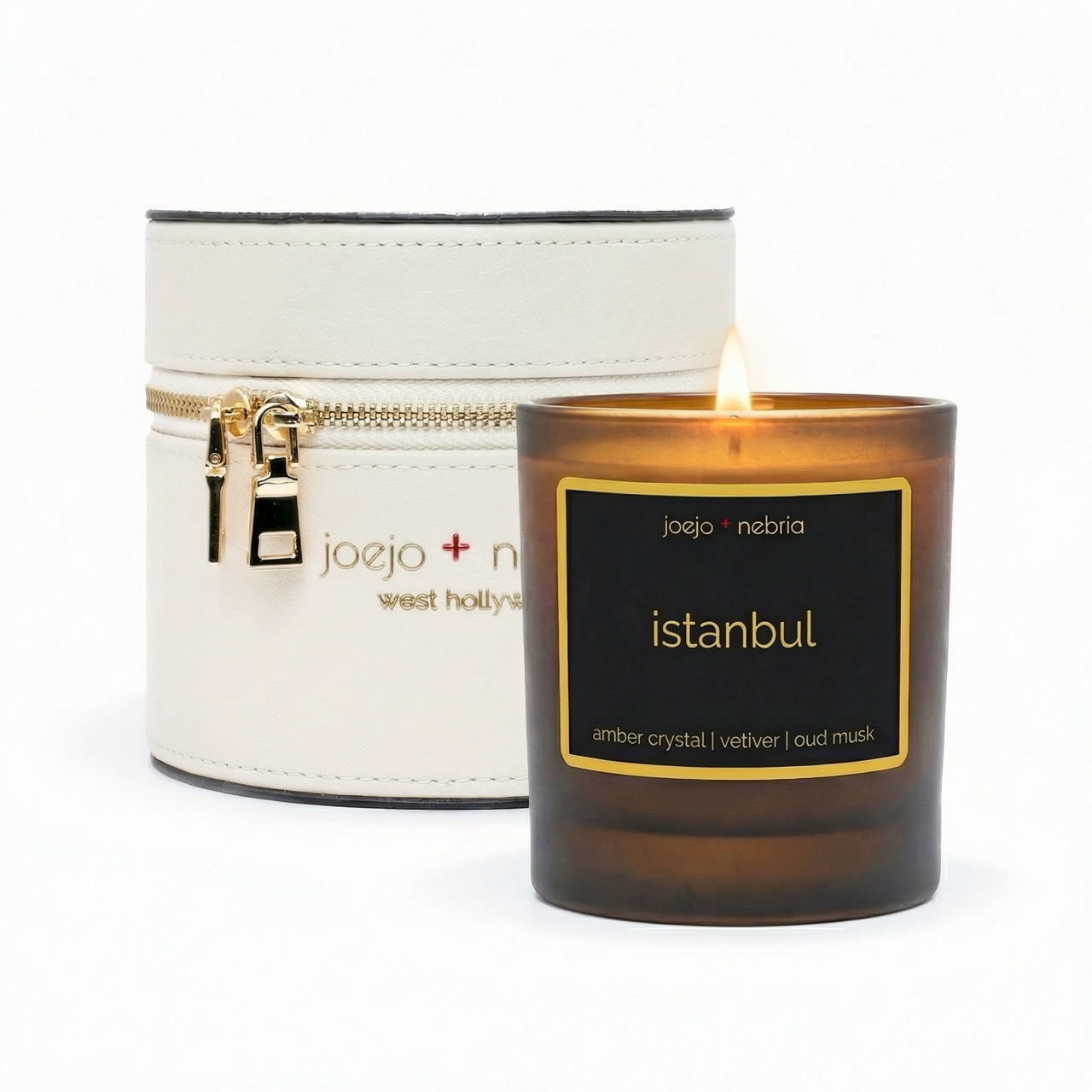 Istanbul scented candle cream container Istanbul scented candle with cream vegan leather container, amber crystal vetiver and oud musk fragrance