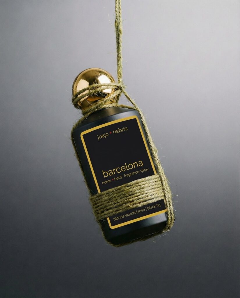Barcelona luxury home and body fragrance spray styled with twine rope