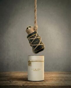 Istanbul home and body fragrance spray in cream vegan leather container with twine wrap